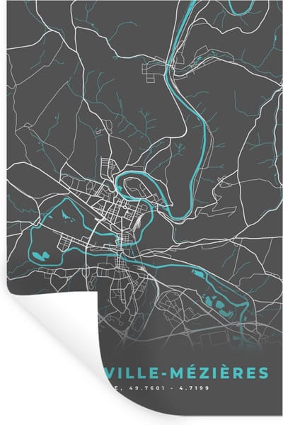 Muurstickers - Sticker Folie - Charleville-Mézières - Frankrijk - Plattegrond - Kaart - Stadskaart - 20x30 cm - Plakfolie - Muurstickers Kinderkamer - Zelfklevend Behang - Zelfklevend behangpapier - Stickerfolie
