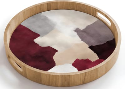 Dienblad rond 40x40 cm - Schootdienblad hout - Abstract - Kleurbakken - Rood - Borrelplank rechthoek - Plateau houten dienbladen