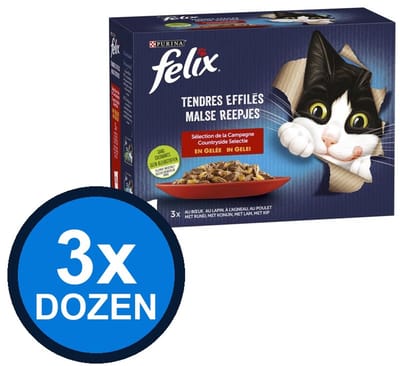 3x Felix - Elke Dag Feest In Gelei Countryside Selectie Multipack - Kattenvoer Natvoer - 1.02 kg