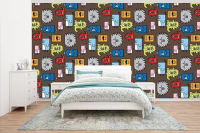 Behang - Fotobehang Patronen - Monster - Dieren - Jongens - Kinderen - Kids - Breedte 500 cm x hoogte 280 cm