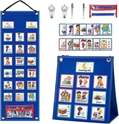 Famanu - Visuele kalender met kaarten – Dagelijkse routinebord 2-in-1 – Educatief kalenderbord 67,5x24 cm