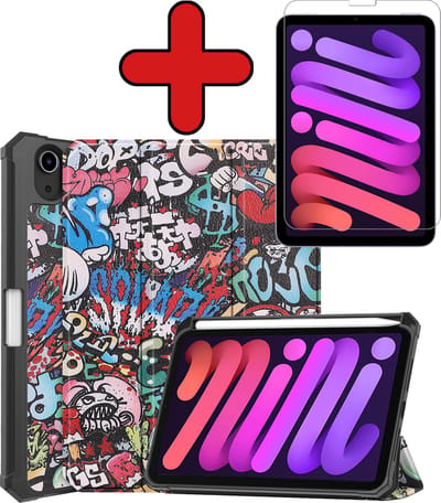 Hoesje - Geschikt voor Apple iPad Mini 6 (2021) - 8.3 inch - 6e Generatie - Met Screenprotector - Trifold Bookcase Hoes - Hard Cover Case - Met Uitsparing Geschikt voor Apple Pencil - Hardcover Book - Tablethoes - Graffity