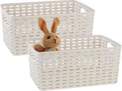Plasticforte Opbergmand - 2x - Kastmand - rotan kunststof - creme wit - 6 Liter - 19 x 29 x 13 cm