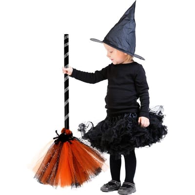 Halloween Heksenbezem Cosplay Bezem Prop voor Halloween Kostuumfeest black
