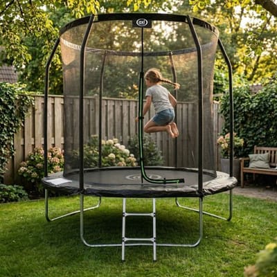 AXI Houston Trampoline - Ø 244 cm – Zwart – Met Ladder en Veiligheidsnet – Onground – Met Beschermrand – Buitenspeelgoed – Vanaf 6 jaar