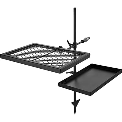 Robuust Draaibaar Kampvuur Grillrooster, Dubbellaags Draagbaar Camping Grillrooster & Bakplaat, Stevig Stalen BBQ Gaas, 360° Hoogteverstelbaar Boven Vuurkuil,