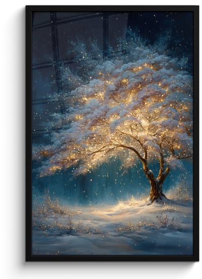 Poster in lijst - Fotolijst 60x90 cm - Posters - Levensboom - Nacht - Donker - Blauw - Posterlijst zwart - Decoratie - Wanddecoratie woonkamer - Muurdecoratie slaapkamer