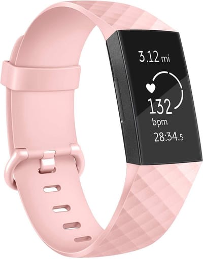 *** Siliconen Sportbandje Maat L geschikt voor Fitbit Charge 3 & 4 - Roze - Vervang Bandje - van Heble® ***