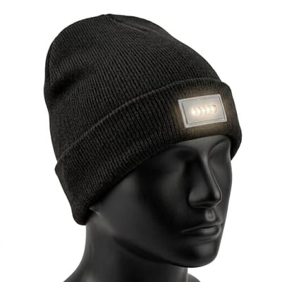 Lomera Werkmuts met LED Verlichting - Muts met Hoofdlamp - LED Werkmuts - Muts met Lamp - Beanie met Lamp - Hoofdlamp Muts - Muts met Licht - LED Muts - Zwarte Werkmuts met LED - Zwarte Muts met Lamp