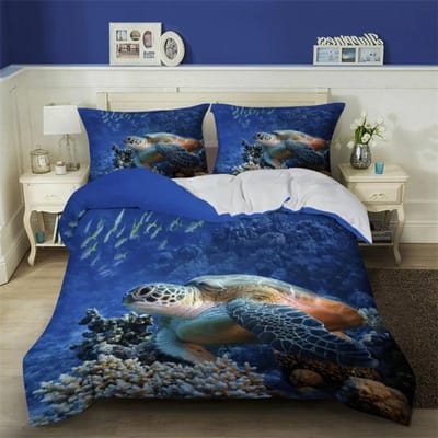 3D Zeeschildpad Beddengoed Set Oceaan Dekbedovertrek Set Teal Mediterrane Stijl Dekbedovertrek Queen King Twin Maat Slaapkamer Decoratie 70x133cm