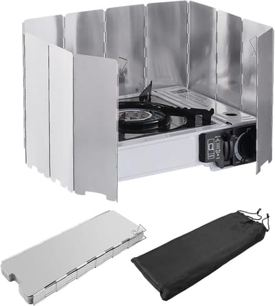 Windscherm voor gasfornuis/campingkooktoestel met 12 lamellen, licht opvouwbaar aluminium windscherm, campinggasstel, windbescherming, met draagtas, voor outdoor barbecue, oven, gasfornuis