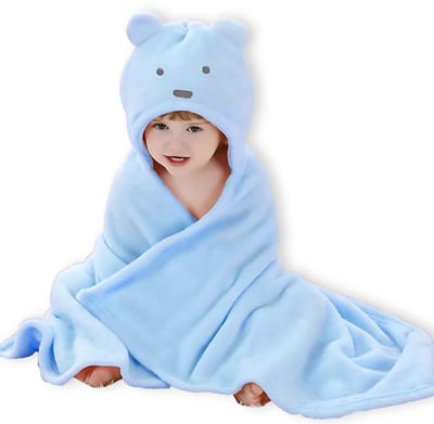 BoefieBoef Blauwe Ijsbeer 2-in-1 Fleece Badcape & Wikkeldeken voor Baby's/Peuters met Dierencapuchon: Warm, Zacht & Comfortabel - Ideaal als Kerst- Verjaardags of Kraamcadeau