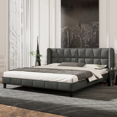 KOMHTOM Bed Tweepersoonsbed 180x200 cm Gestoffeerd bed met lattenbodem gemakkelijk te monteren Grijs fluwelen