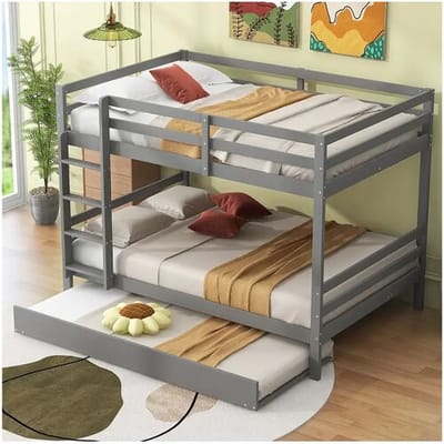 Merax Stapelbed 140 x 200 cm met uitschuifbed 90 x 200 cm - leuning en trap - MDF-hout - grijs