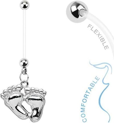 Fako Bijoux® - Zwangerschapspiercing - Babyvoetjes - Zilverkleurig
