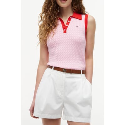 Tommy Hilfiger Fine Cable Sleeve Classic Pink Größe: S | Poloshirts Outlet | Damen | Rosa