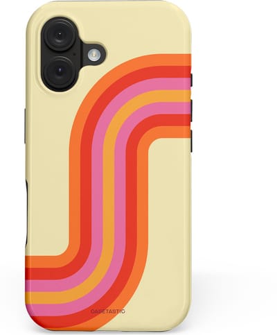 Casetastic hoesje geschikt voor Apple iPhone 16 - MagSafe - Dubbellaagse bescherming - Retro bocht - Fashion Case - Zand Rood Oranje Roze