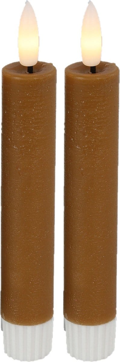 Countryfield Led dinerkaarsen - 2x st- cognac bruin -H15cm - met afstandsbediening - kaarsen