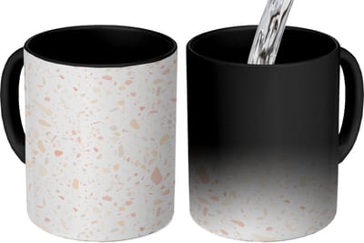 Magische Mok - Foto op Warmte Mokken - Koffiemok - Terrazzo - Patroon - Wit - Perzik - Magic Mok - Beker - 350 ML - Theemok