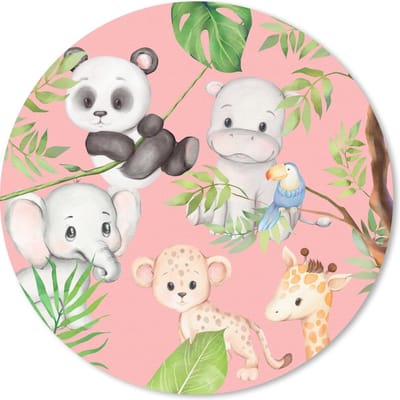 Muismat rond 20x20 cm - Mousepad Jungle - Roze - Dieren - Ronde muismatten