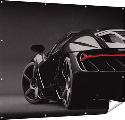 Gards Tuinposter Zwarte Sportwagen Auto - 150x120 cm - Tuindoek - Tuindecoratie - Wanddecoratie buiten - Tuinschilderij