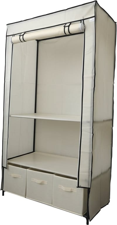 Lendo Online Opvouwbare Kledingkast Garderobekast met ophangrails en opberglades Opbergkast Campingkast Kampeerkast 90x47x163cm Crème