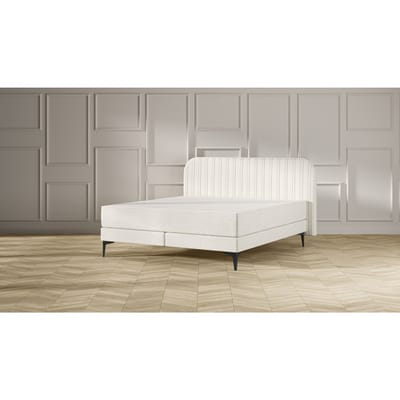 Emma Original Elite Boxspring Bed 160x200 - Beige - Strepen Hoofdbord - Zwart metaal Pootjes