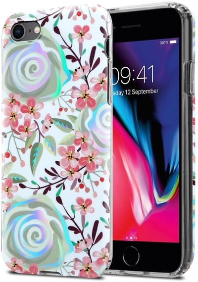 Cadorabo Hoesje geschikt voor Apple iPhone 7 / 7S / 8 / SE 2020 in PERZIK BLOESEMS - Beschermhoes gemaakt van TPU siliconen Case Cover met bloemenmotief