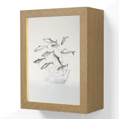 Wandlamp 15x20 cm - Oplaadbaar - Vissen - Water - Wit - Wandlampen binnen woonkamer - Slaapkamer lamp met kabel - Decoratieve nachtlamp - Vloerlamp snoer