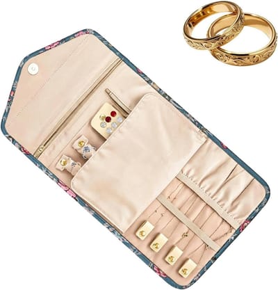 Sieraden Reisetui - Opbergdoosje Organizer - Sieraden Opbergen - Opvouwbaar Ontwerp - 15W x 1.5H cm - Blauw