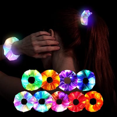 Kleurige LED Haar Scrunchies Set met 9 Stuks, Zacht Elastisch voor Feestjes, Carnaval en Concerten - 3 Verlichtingsmodi, Batterijen Inbegrepen