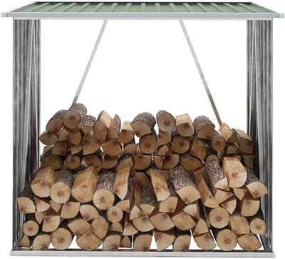 Tuinhout Opslag - Houtopslag Schuur - Brandhout Opslaan - Verzinkt Staal - 163 x 83 x 154 cm - Groen Antraciet