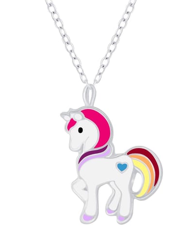 Joy|S - Zilveren pony hanger met ketting - eenhoorn / unicorn 10 x 14 mm - voor kinderen