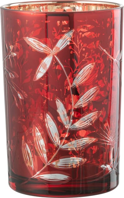 J-Line windlicht Blaadjes - glas - rood/goud - large