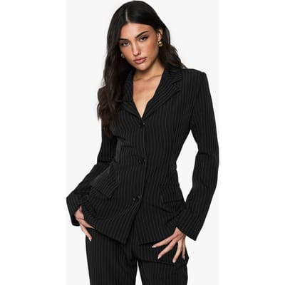 boohoo Dames Pinstripe Gestructureerde Op Maat Gemaakte Blazer | Zwart | Maat: 38
