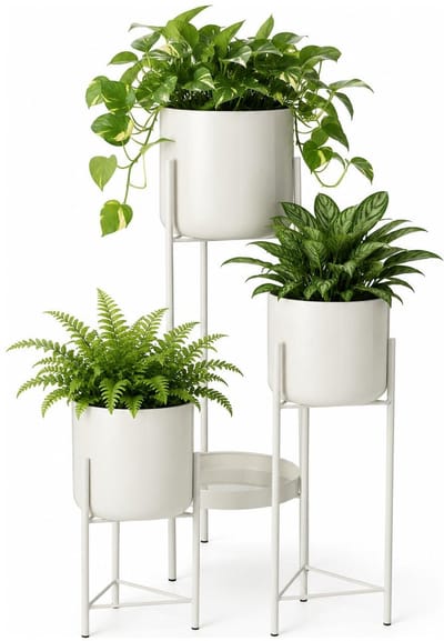 Home & Styling Plantenrek / plantenpotten verhoger - wit - metaal - 60 cm - 3 niveaus bloempotten - kamerplanten