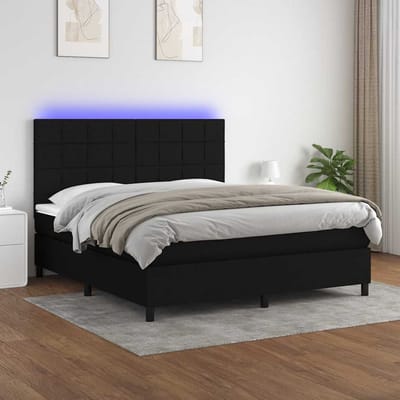 vidaXL - Boxspring - met - matras - en - LED - stof - zwart - 180x200 - cm