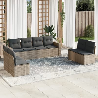 vidaXL - 8-delige - Loungeset - met - kussens - poly - rattan - grijs