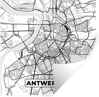 Muurstickers - Sticker Folie - België – Antwerpen – Stadskaart – Kaart – Zwart Wit – Plattegrond - 100x100 cm - Plakfolie - Muurstickers Kinderkamer - Zelfklevend Behang XXL - Zelfklevend behangpapier - Stickerfolie