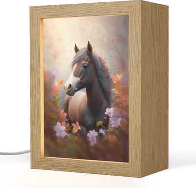 Nachtlampje 15x20 cm - Kinder lampje - Paard - Bloemen - Natuur - Paars - Dieren - Tafellamp kinderkamer - Slaapkamer lamp - Bedlamp kinderen - Kinderlampje stopcontact - Wandlamp babykamer - Nachtlampjes
