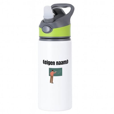 Hacebo® - docent met krijtbord met eigen naam waterfles met rietje groen - Docent - meesters of juffen - collega's - verjaardag - afscheidscadeau - geschenk - kado - water fles - 650ML