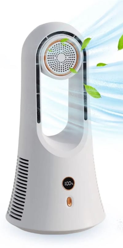 RM Store® - Draagbare Ventilator - Desktop Koelventilator - Kleine Airconditioning - 5 Snelheden - Wit - 18 x 18 x 36 cm.