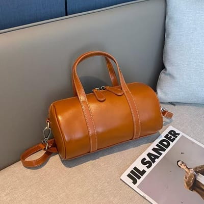 Toplaag Plantaardig Gelooid Koeienhuid Handtas Nieuwe Cilinder Tas Retro Boston Kussen Tas Zacht Leer Crossbody Tas Dames brown