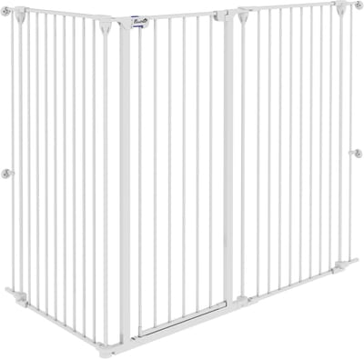 Veiligheidshek zonder boren, Opvouwbaar stalen huisdierenhek met 3 panelen, dubbele vergrendeling, automatische sluiting, hondenbarrière voor deur, hal, trap, staal, wit