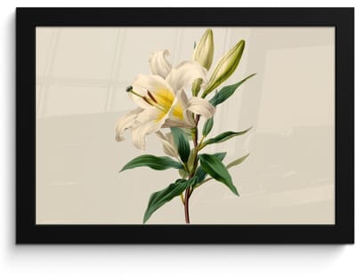 Poster in lijst - Fotolijst 30x20 cm - Posters - Lelie - Elegant - Botanisch - Beige - Posterlijst zwart - Decoratie - Wanddecoratie woonkamer - Muurdecoratie slaapkamer
