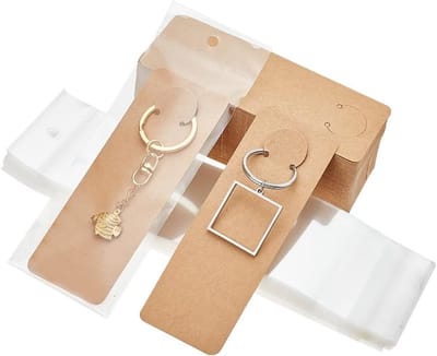 100 Sets Sleutelhanger Display Kaarten, Lange Papieren Sleutelhangers met Plakzakjes voor Cadeauverpakking en Sieraden, Perfect voor Kleine Ondernemingen en Geschenken
