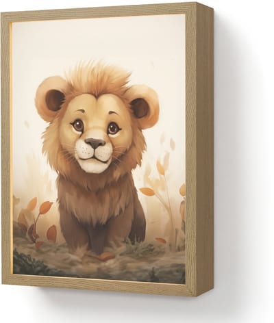 Wandlamp 30x40 cm - Oplaadbaar - Leeuw - Dieren - Kinderen - Bruin - Meisje - Wandlampen binnen woonkamer - Slaapkamer lamp - Decoratieve nachtlamp - Vloerlamp draadloos
