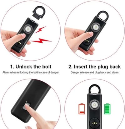 Persoonlijke alarmsleutelhanger 130 decibel - Oplaadbaar met LED-lampje -ssleutelhanger - Compact en draagbaar - Geschikt voor ouderen, kinderen en mensen in nood (Zwart, 1 stuk)