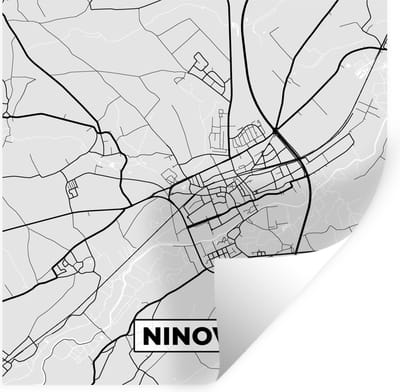 Muurstickers - Sticker Folie - Stadskaart – Plattegrond – België – Zwart Wit – Ninove – Kaart - 100x100 cm - Plakfolie - Muurstickers Kinderkamer - Zelfklevend Behang XXL - Zelfklevend behangpapier - Stickerfolie