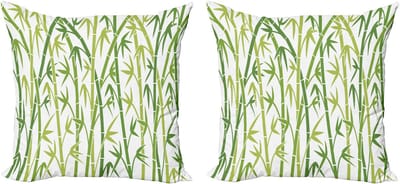 ABAKUHAUS Decoratieve kussenhoes met Aziatische bladeren, 2 stuks, moderne accenten, dubbelzijdige digitale print, 40x40 cm, groen en lichtgroen